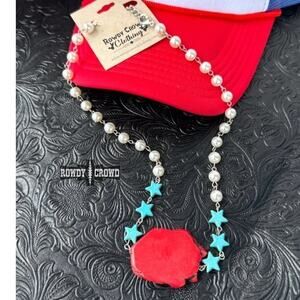Lucky Stars Western Cowgirl Necklace Red Turquoise Silver